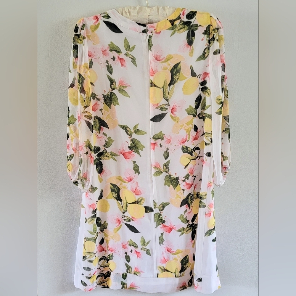 S NY&Co Eva Mendes Lemon Floral Graphic Print Shift Semi Sheer Spring Summer - Picture 3 of 6